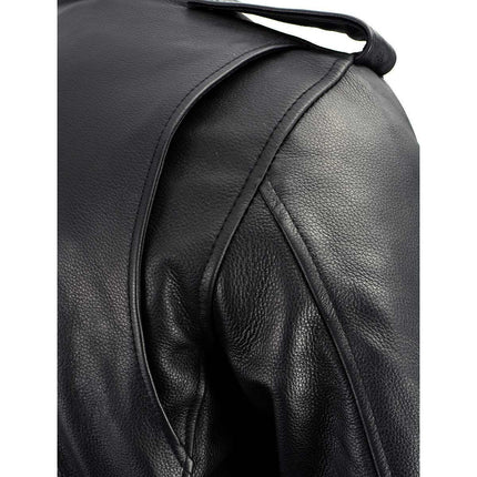 ML Men's Black Leather Side Lace Police Style Big Tall Motorcycle Jacket