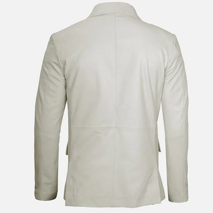 Men's Classic Two Button White Leather Blazer Jacket