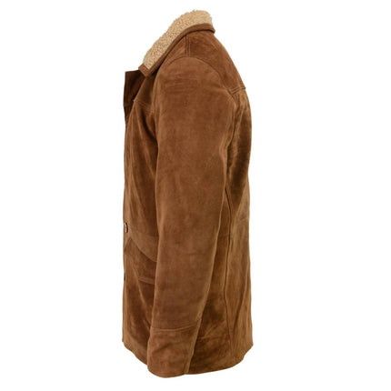 Men's Western Style Vintage Brown Long Suede Leather Coat