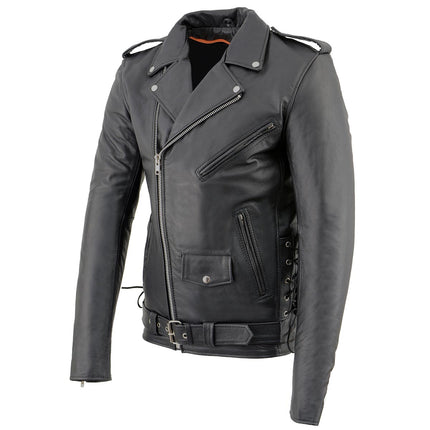 ML Men's Classic Brando Motorcycle Leather Big Tall Jacket w/ Side Lacing