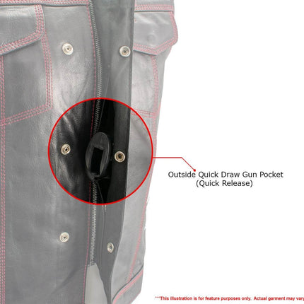 ML Men's Club Style Premium Leather Vest w/ Paisley Lining & Red Stitching