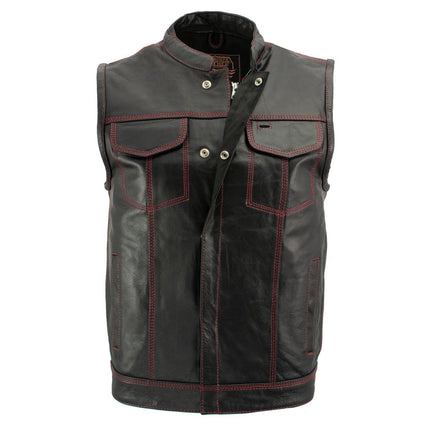 ML Men's Club Style Premium Leather Vest w/ Paisley Lining & Red Stitching