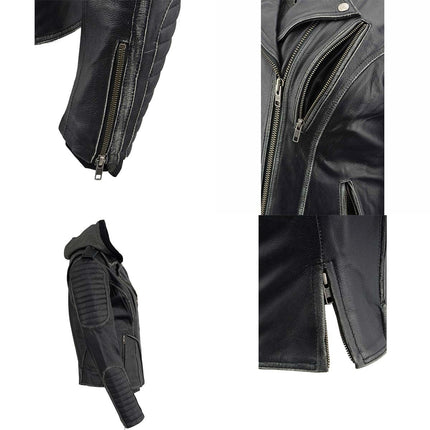 ML Women's Black Rub-Off Leather Jacket with Hoodie