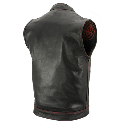 ML Men's Club Style Premium Leather Vest w/ Paisley Lining & Red Stitching