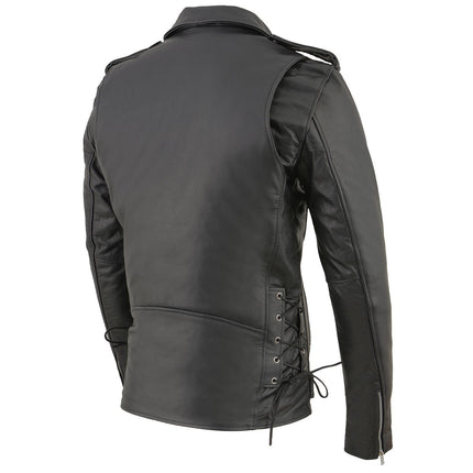 ML Men's Classic Brando Motorcycle Leather Big Tall Jacket w/ Side Lacing
