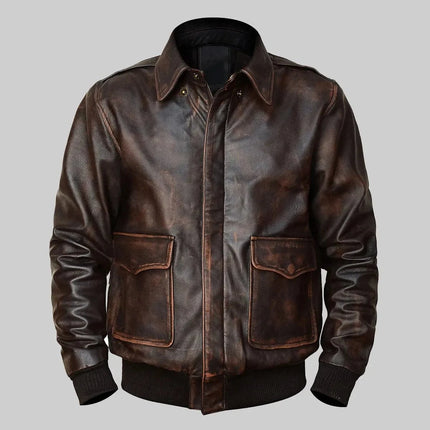 Men's Brown Leather Vintage A2 Pilot Bomber Jacket