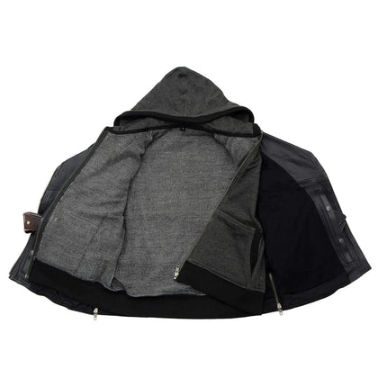 ML Women's Black Rub-Off Leather Jacket with Hoodie