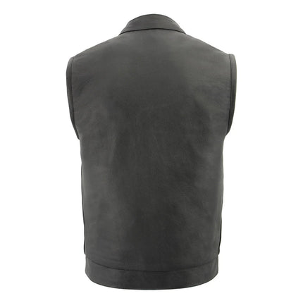 ML Men's All Season Black Premium Leather Biker Club Vest w/ Heated and Cool Tech