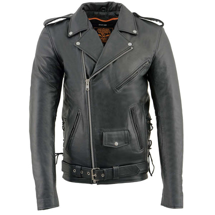 ML Men's Classic Brando Motorcycle Leather Big Tall Jacket w/ Side Lacing