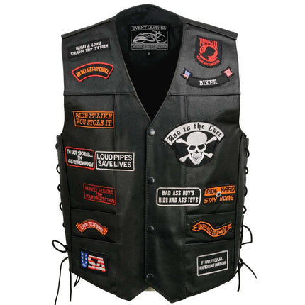 ML Men's Side Lace Pre Patched Biker Vest w/ 23 Patches