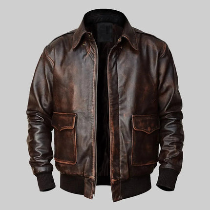 Men's Brown Leather Vintage A2 Pilot Bomber Jacket
