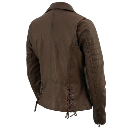 ML Women's Brown Leather Vintage Biker Style Fashion Leather Jacket