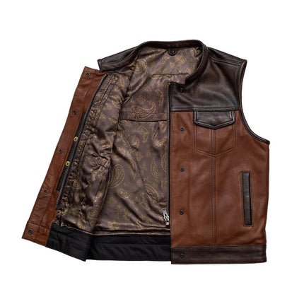 Men's Dual Tone Club Style SOA Brown Leather Motorcycle Vest