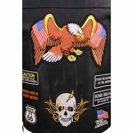 ML Men's Side Lace Pre Patched Biker Vest w/ 23 Patches