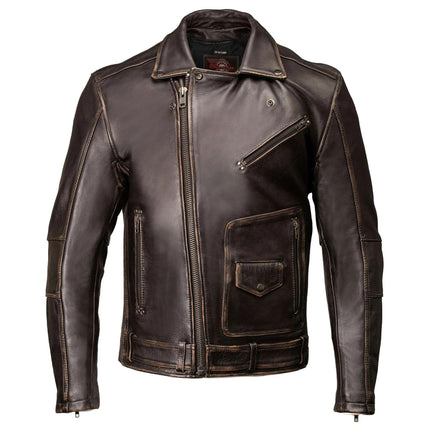ML Men's MC Style Brown Vintage Leather Motorcycle Jacket w/ Lapel Collar