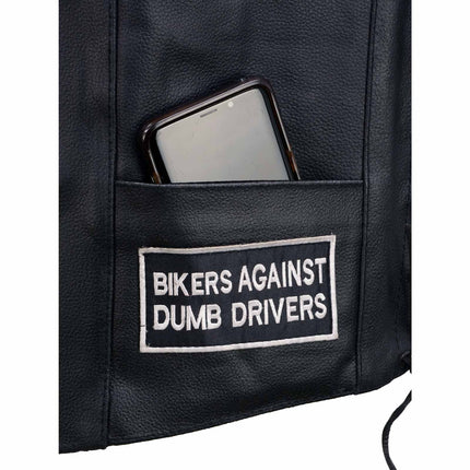 ML Men's Adult Pre Patched Black Leather Motorcycle Vest