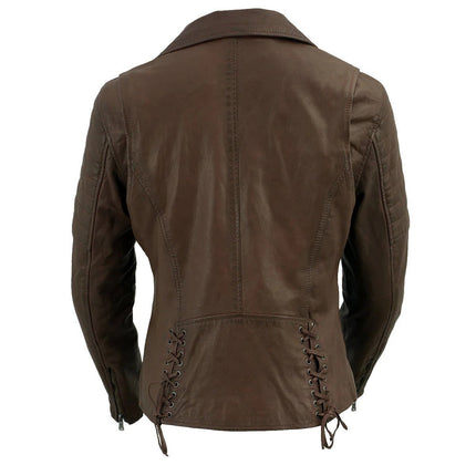 ML Women's Brown Leather Vintage Biker Style Fashion Leather Jacket