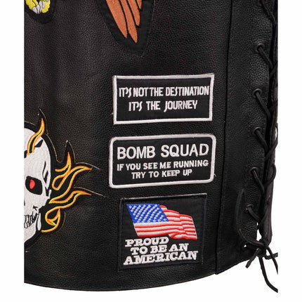 ML Men's Side Lace Pre Patched Biker Vest w/ 23 Patches