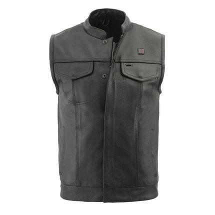 ML Men's All Season Black Premium Leather Biker Club Vest w/ Heated and Cool Tech