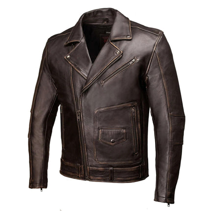ML Men's MC Style Brown Vintage Leather Motorcycle Jacket w/ Lapel Collar
