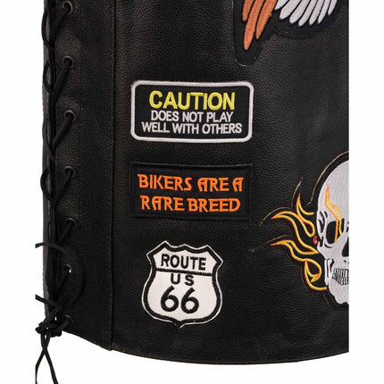 ML Men's Side Lace Pre Patched Biker Vest w/ 23 Patches
