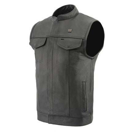ML Men's All Season Black Premium Leather Biker Club Vest w/ Heated and Cool Tech