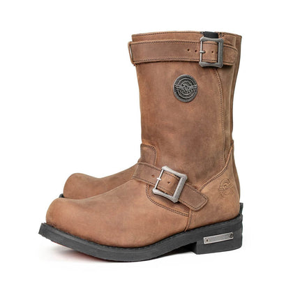 ML Men's Copper Forge Crazy Horse Brown Leather Engineer Biker Boots