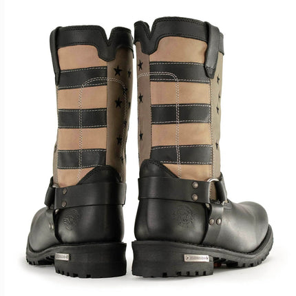ML Men's Stars and Stripes Black w/ Tan Motorcycle Harness Boots