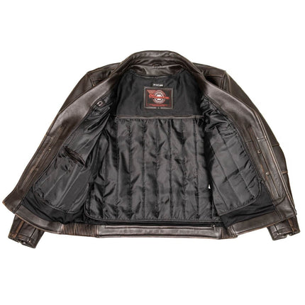 ML Men's MC Style Brown Vintage Leather Motorcycle Jacket w/ Lapel Collar
