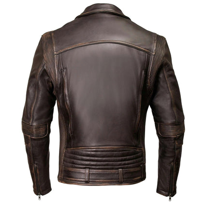 ML Men's MC Style Brown Vintage Leather Motorcycle Jacket w/ Lapel Collar