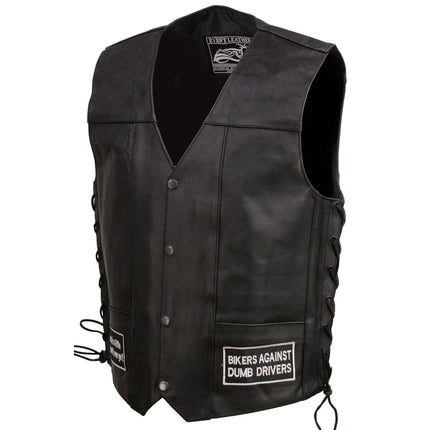 ML Men's Adult Pre Patched Black Leather Motorcycle Vest