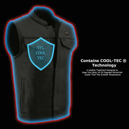 ML Men's All Season Black Premium Leather Biker Club Vest w/ Heated and Cool Tech