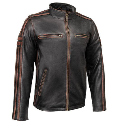 ML Men's Copperline Black Leather Moto Cafe Racer Jacket