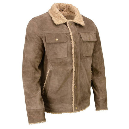 Men's Classic Taupe Suede Vintage Style Shearling Leather Jacket