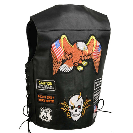 ML Men's Side Lace Pre Patched Biker Vest w/ 23 Patches