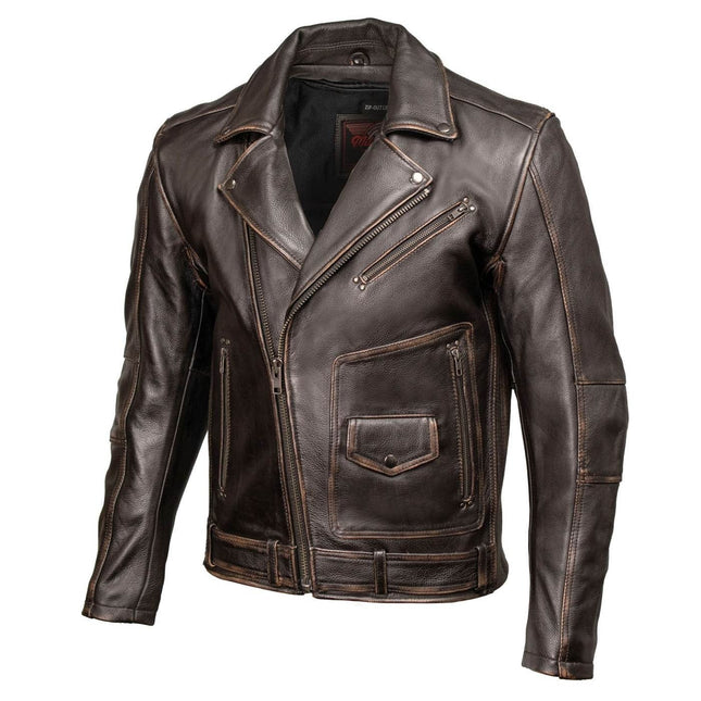 Men's Vintage Brown Brando Leather Jacket w/ Lapel Collar