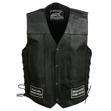 ML Men's Adult Pre Patched Black Leather Motorcycle Vest