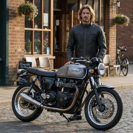 ML Men's Copperline Black Leather Moto Cafe Racer Jacket