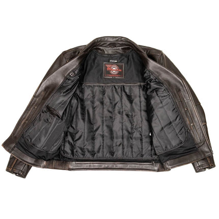 Men's Vintage Brown Brando Leather Jacket w/ Lapel Collar