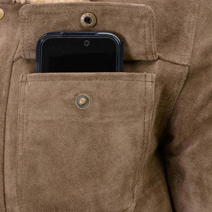 Men's Classic Taupe Suede Vintage Style Shearling Leather Jacket
