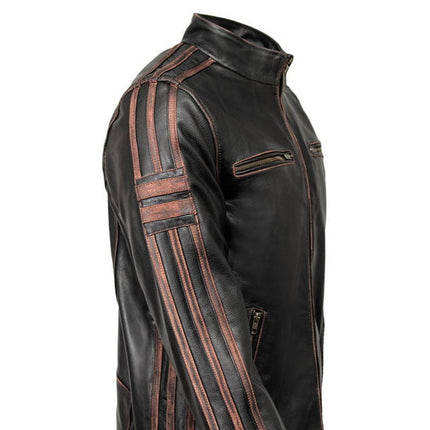 ML Men's Copperline Black Leather Moto Cafe Racer Jacket