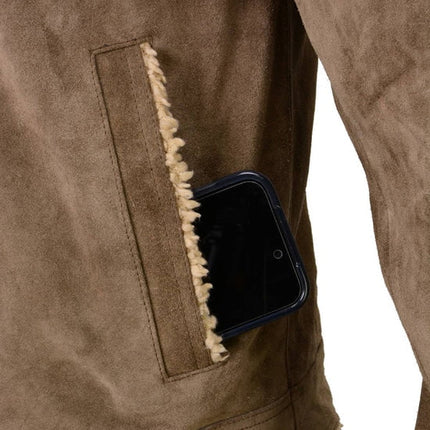 Men's Classic Taupe Suede Vintage Style Shearling Leather Jacket