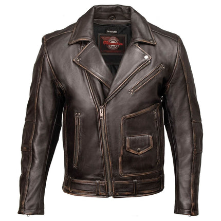 Men's Vintage Brown Brando Leather Jacket w/ Lapel Collar