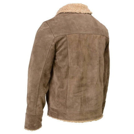 Men's Classic Taupe Suede Vintage Style Shearling Leather Jacket