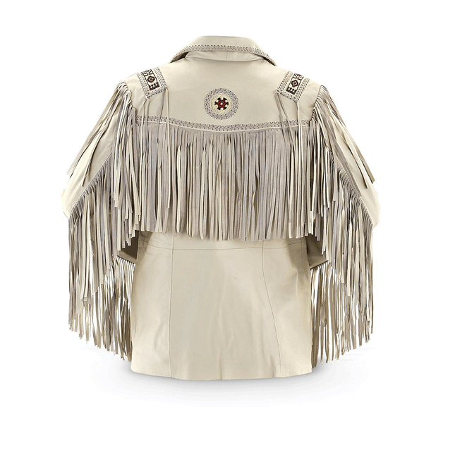 Men's White Suede Leather Fringe Cowboy Jacket