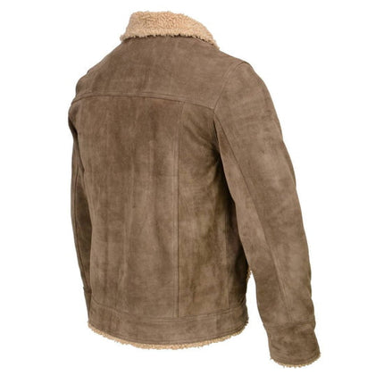 Men's Classic Taupe Suede Vintage Style Shearling Leather Jacket