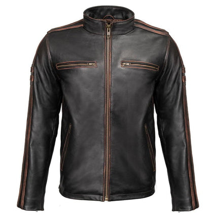 ML Men's Copperline Black Leather Moto Cafe Racer Jacket