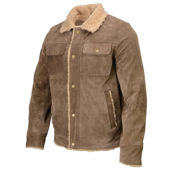 Men's Classic Taupe Suede Vintage Style Shearling Leather Jacket