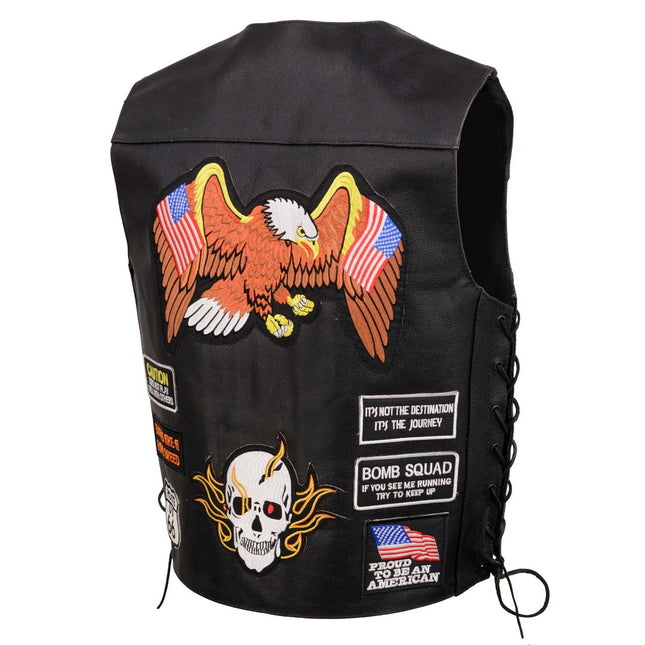 ML Men's Side Lace Pre Patched Biker Vest w/ 23 Patches