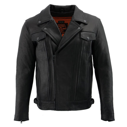 ML Men's Premium Leather Motorcycle Big Tall Jacket w/ Utility Pockets